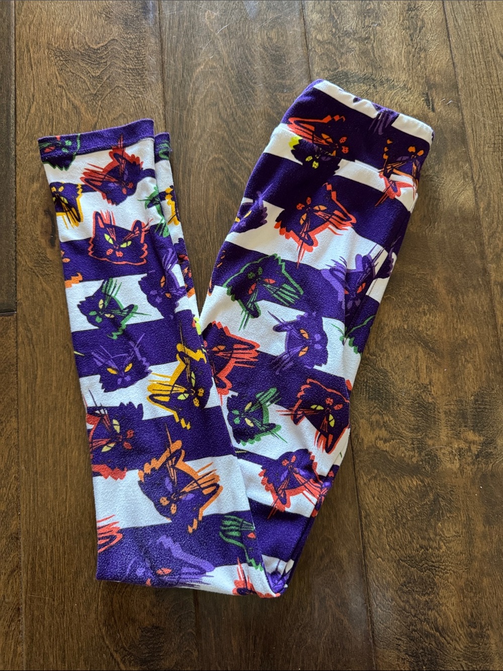 Girls Purple Cat-Print Leggings - Kids Bottoms